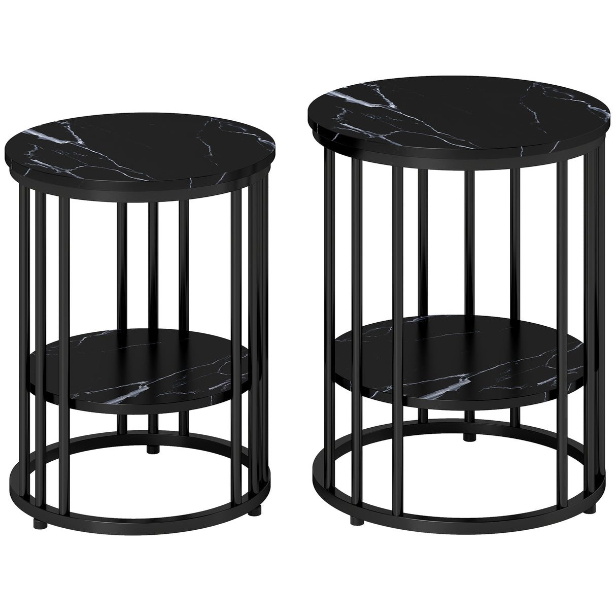 Wooden Nesting Coffee Tables Round in Set of 2 With Under Shelf - Velmora