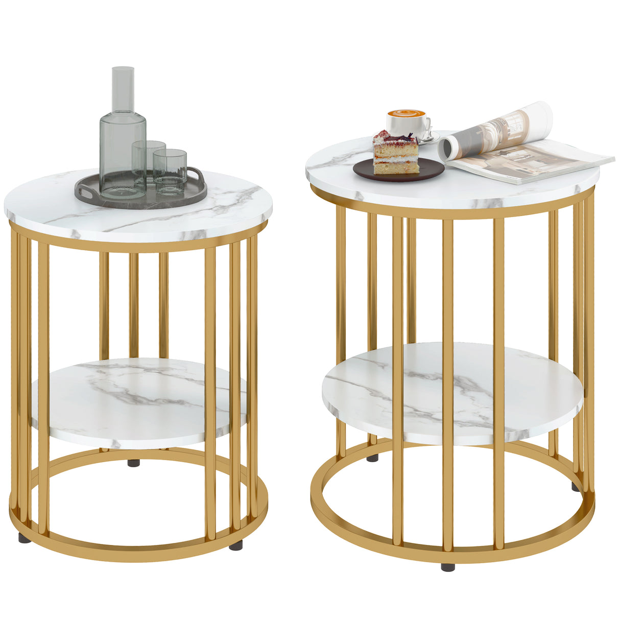 Wooden Nesting Coffee Tables Round in Set of 2 With Under Shelf - Velmora