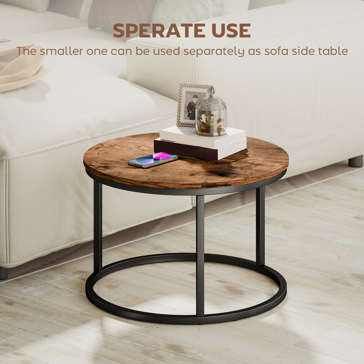 Wooden Nesting Coffee Tables Round in Set of 2 - Velmora