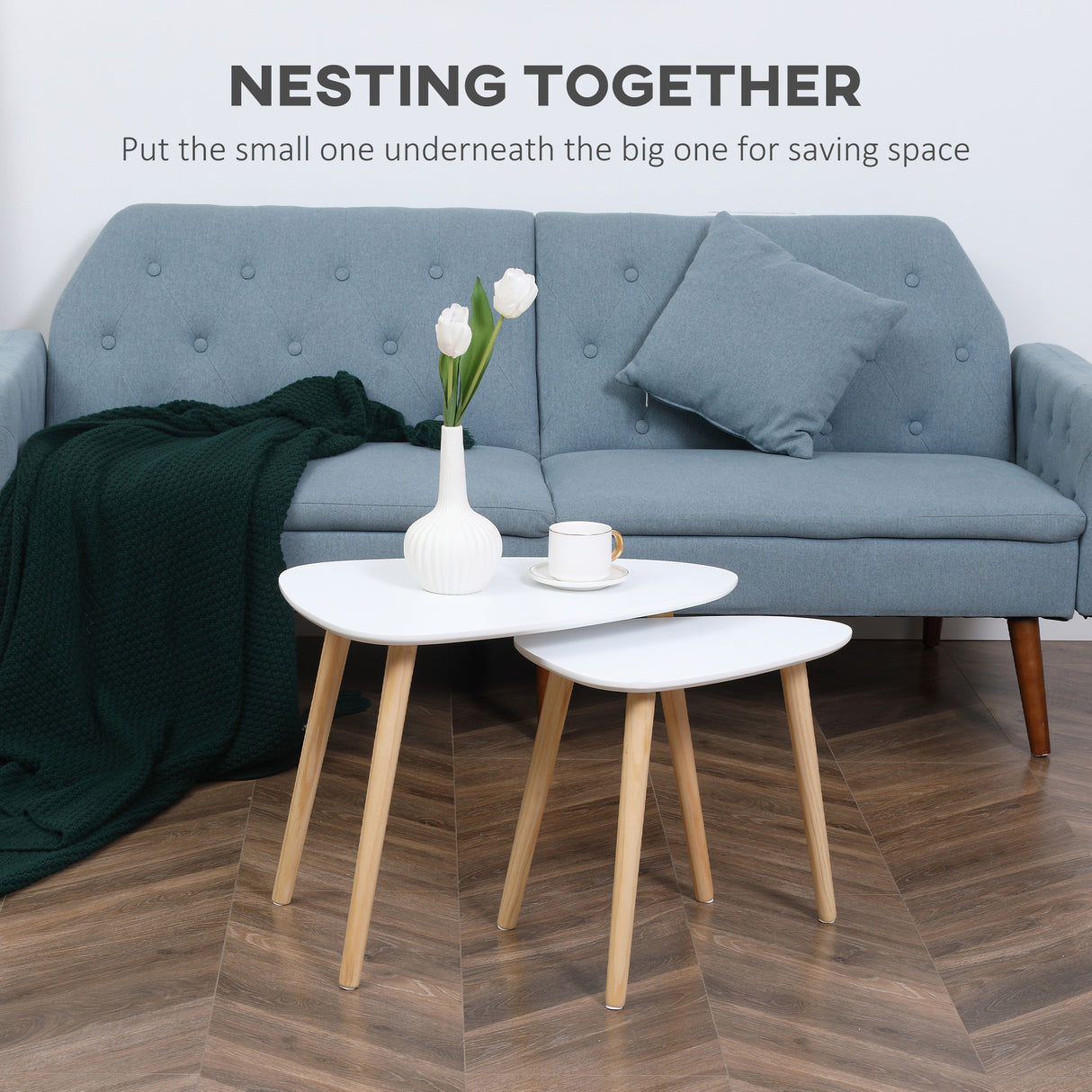 Wooden Nesting Coffee Tables in Set of 2 With Solid Wood Legs - Velmora