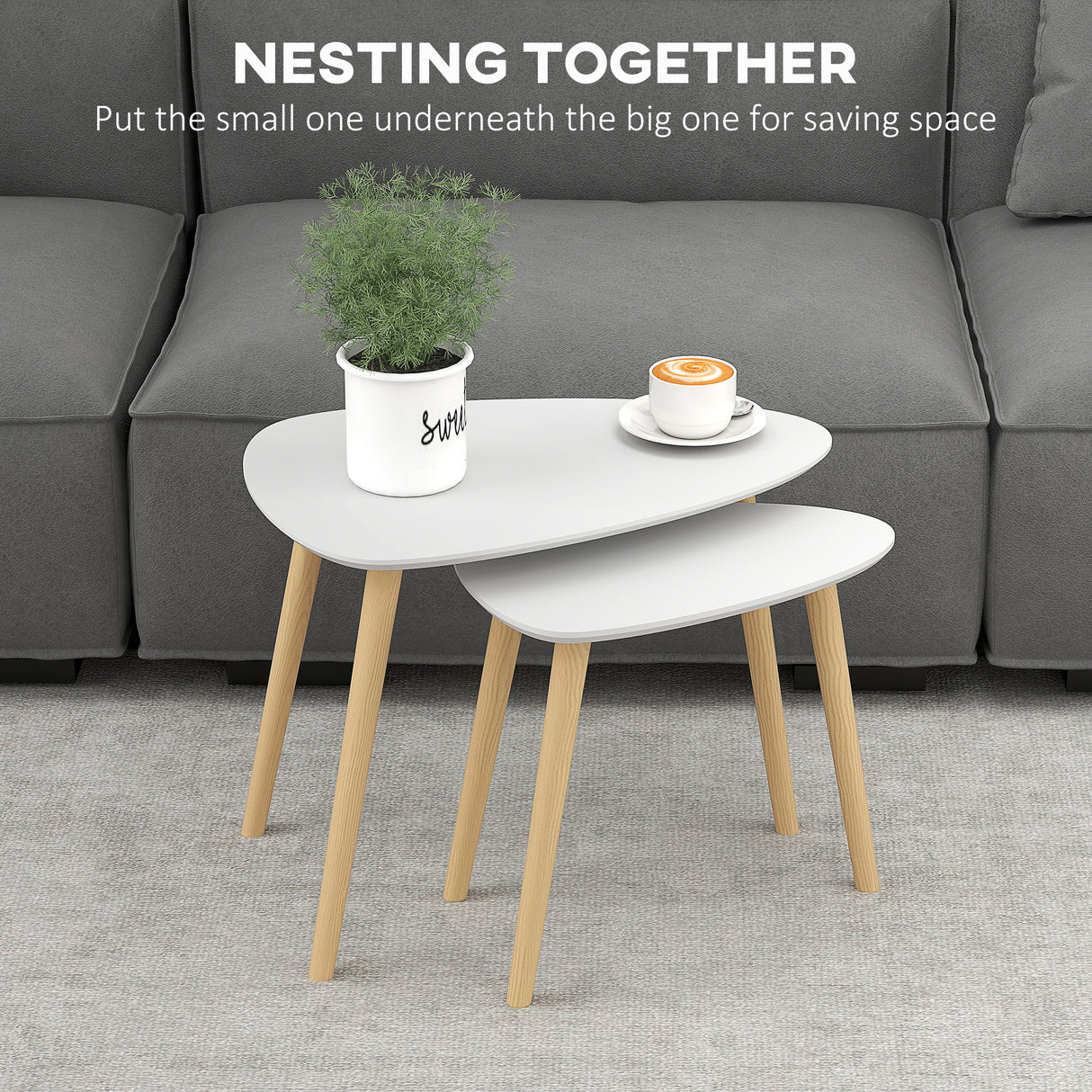 Wooden Nesting Coffee Tables in Set of 2 With Solid Wood Legs - Velmora
