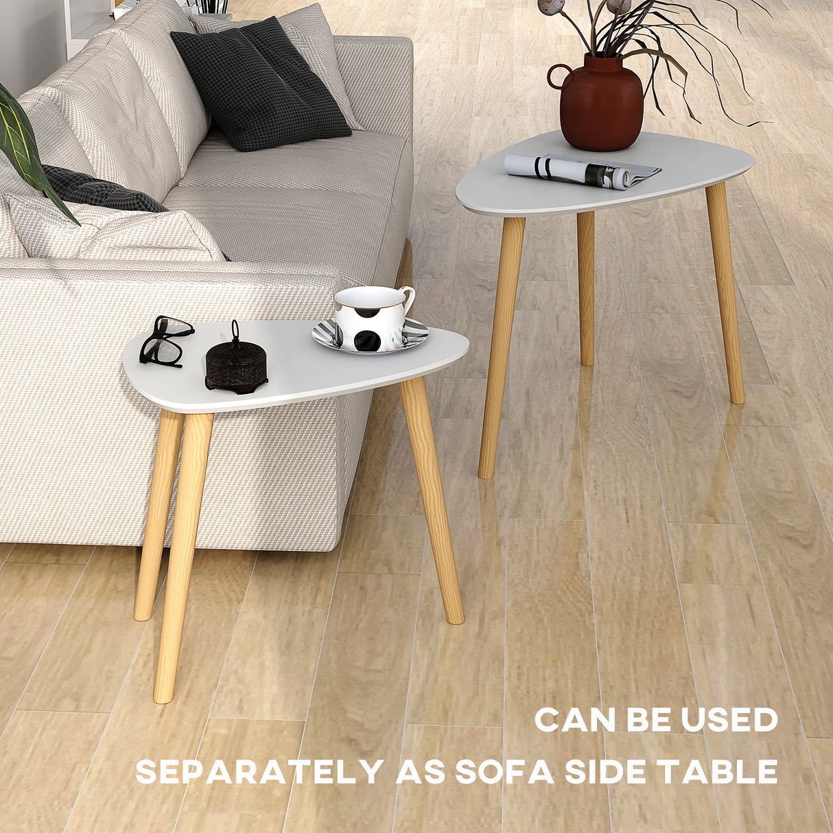 Wooden Nesting Coffee Tables in Set of 2 With Solid Wood Legs - Velmora
