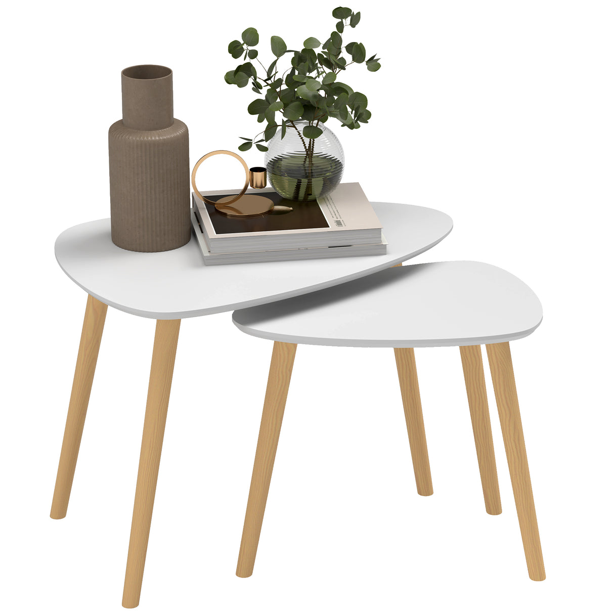 Wooden Nesting Coffee Tables in Set of 2 With Solid Wood Legs - Velmora