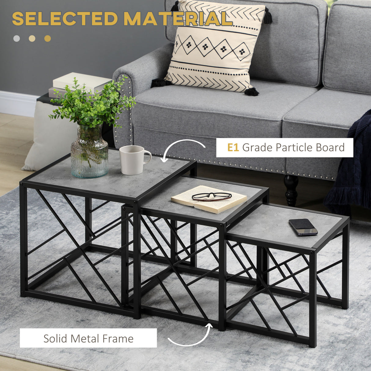 Wooden Nesting Coffee Tables Square in Set of 3 - Velmora