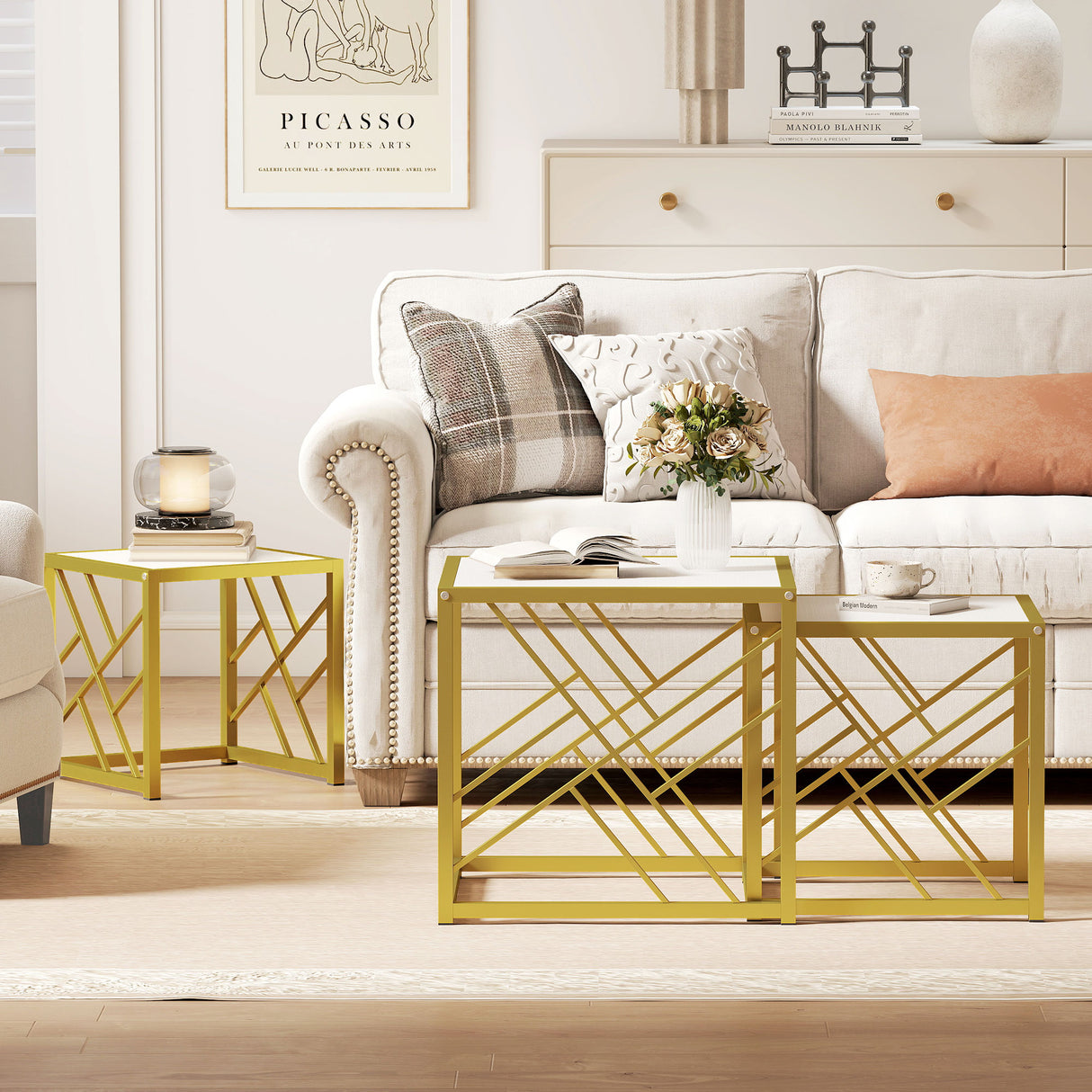 Wooden Nesting Coffee Tables Square in Set of 3 - Velmora