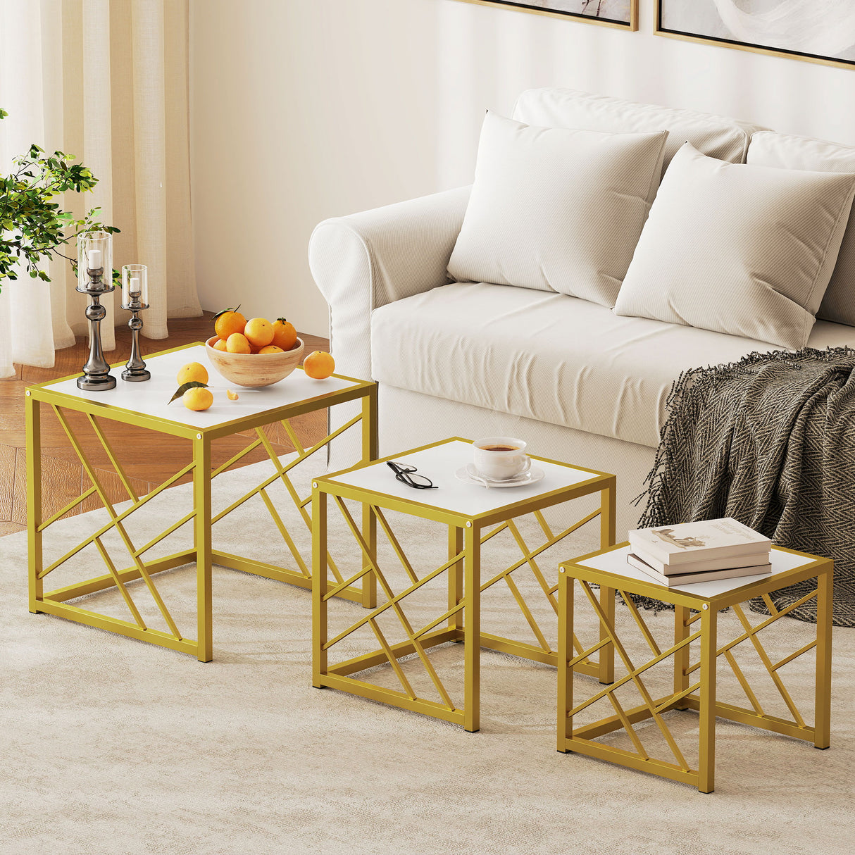 Wooden Nesting Coffee Tables Square in Set of 3 - Velmora