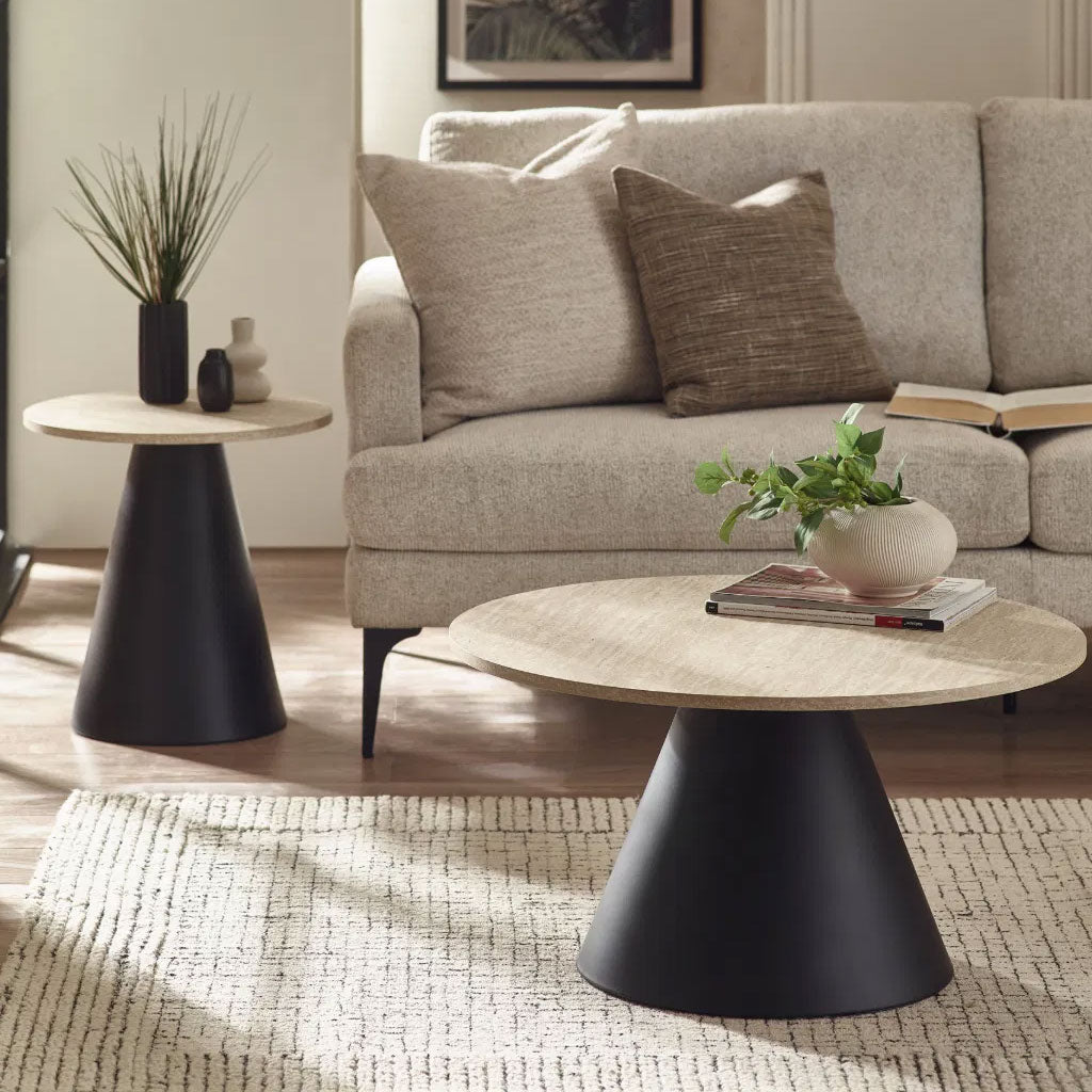 Wooden Nesting Coffee Tables With Black Metal Base - Elgon