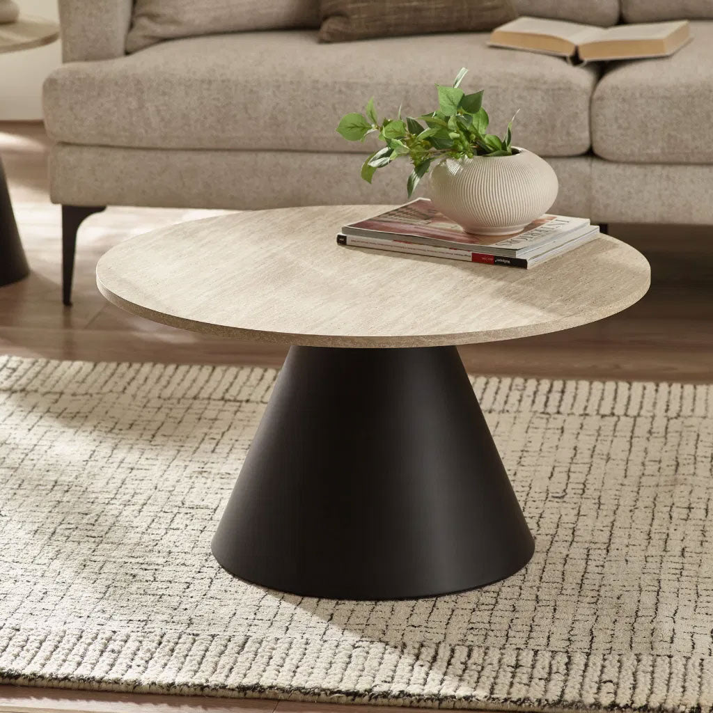 Wooden Nesting Coffee Tables With Black Metal Base - Elgon