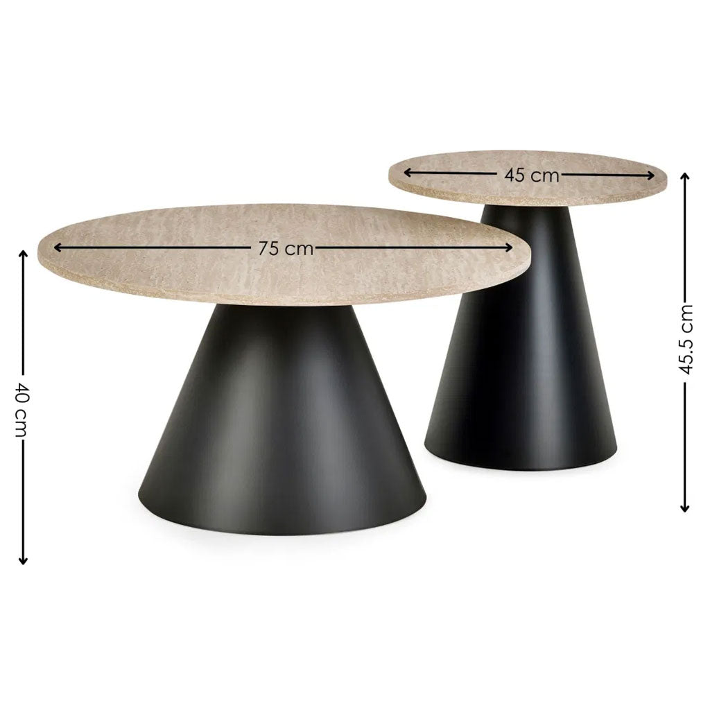 Wooden Nesting Coffee Tables With Black Metal Base - Elgon