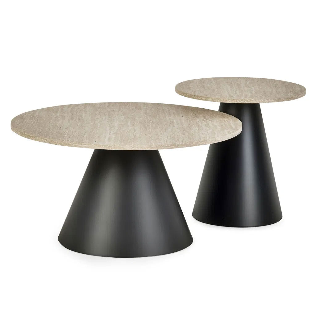 Wooden Nesting Coffee Tables With Black Metal Base - Elgon