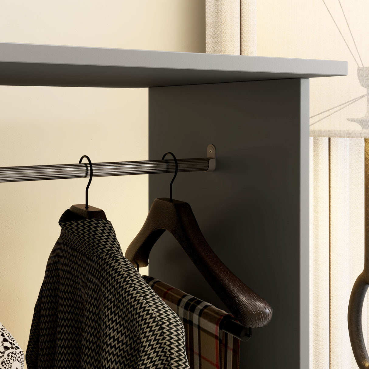 Wooden Open Wardrobe 120cm Wide With 6 Wheels - Velmora