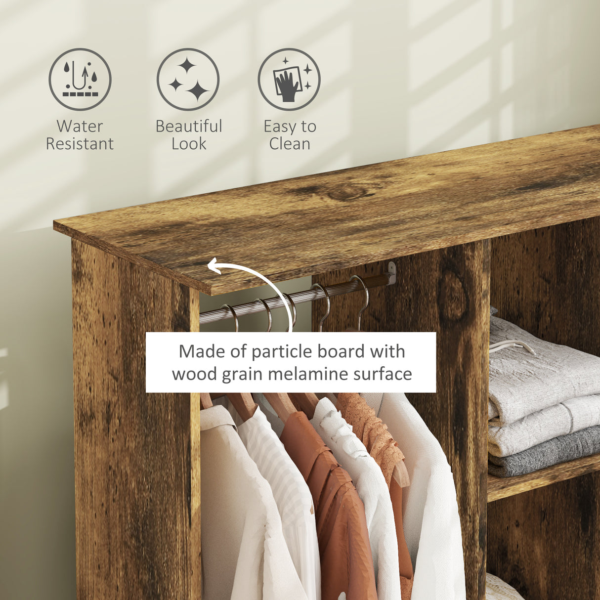 Wooden Open Wardrobe 120cm Wide With 6 Wheels - Velmora