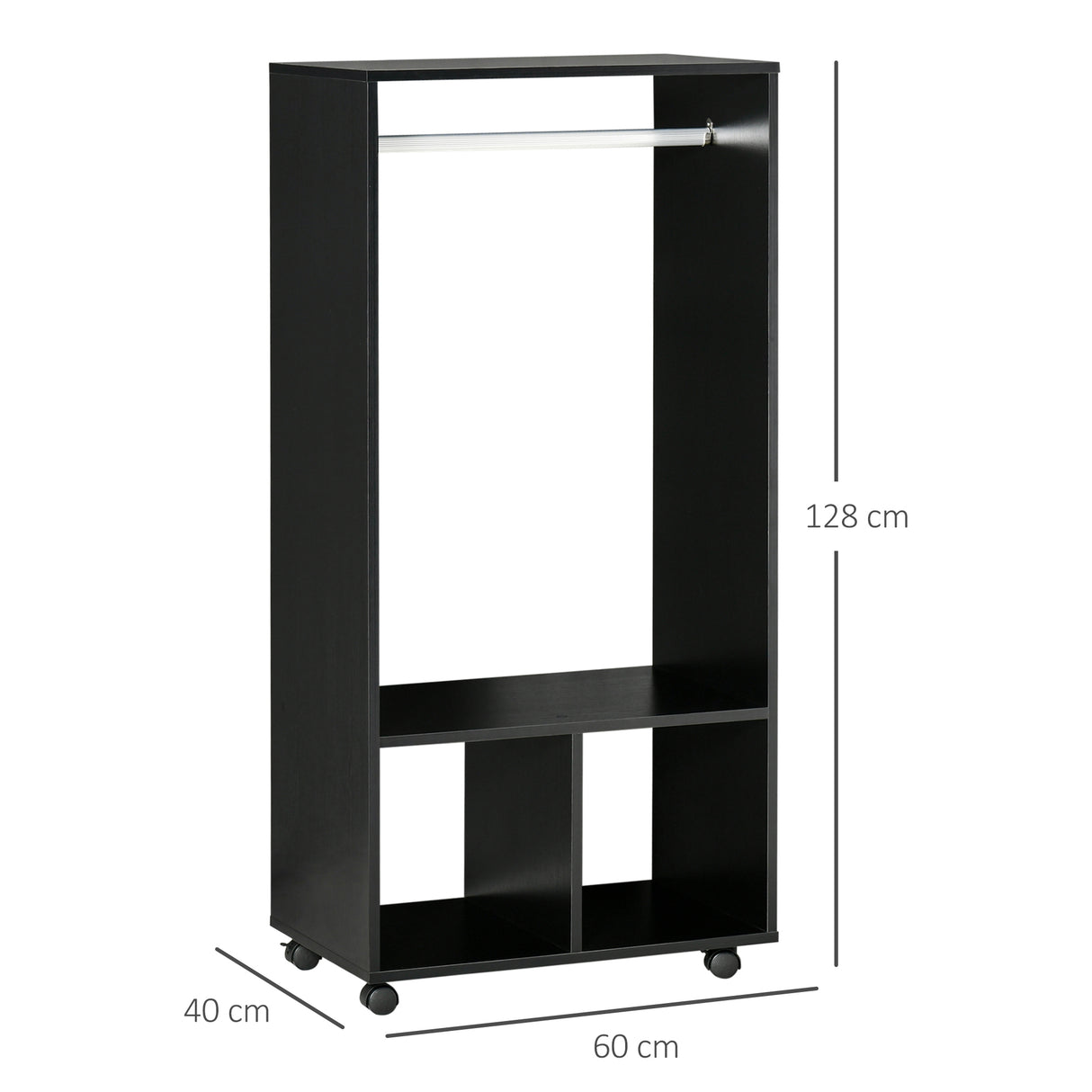 Wooden Open Wardrobe 60cm Wide With 4 Wheels - Velmora
