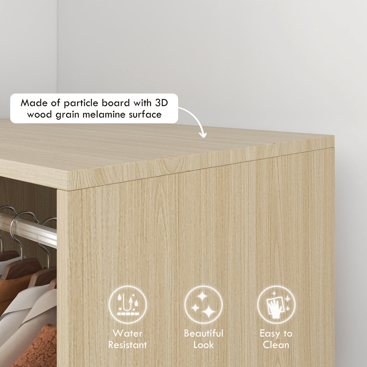 Wooden Open Wardrobe 60cm Wide With 4 Wheels - Velmora