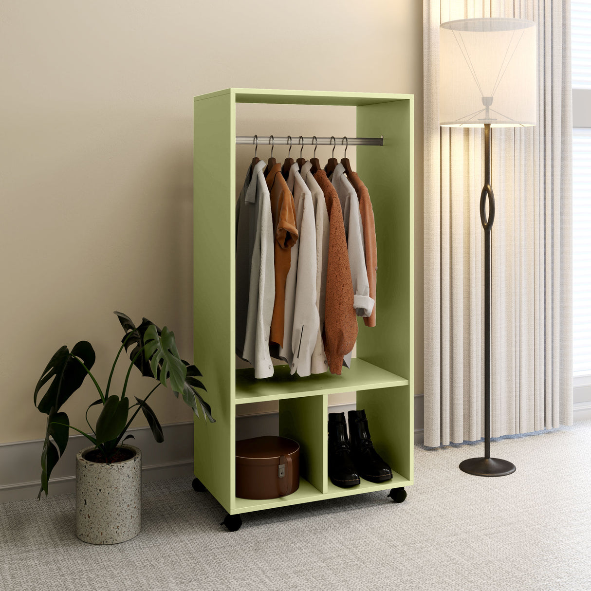 Wooden Open Wardrobe 60cm Wide With 4 Wheels - Velmora