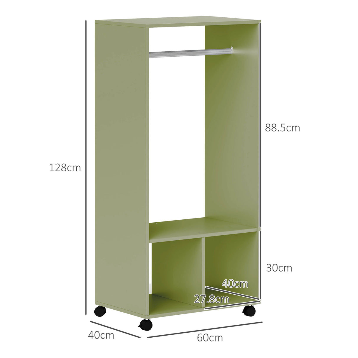Wooden Open Wardrobe 60cm Wide With 4 Wheels - Velmora