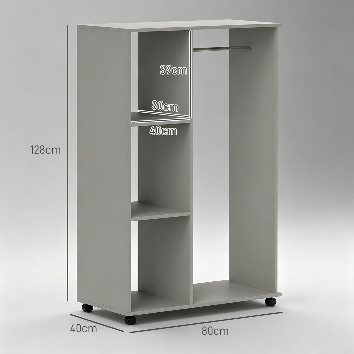 Wooden Open Wardrobe 80cm Wide With 4 Wheels - Velmora