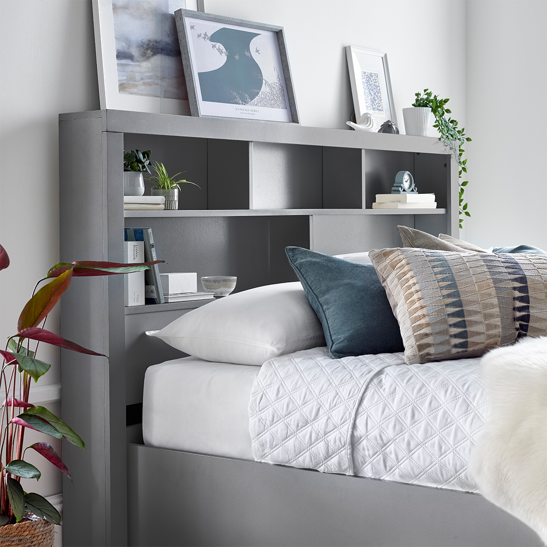 Wooden Ottoman Storage Double Bed With Bookcase Headboard - Arizona