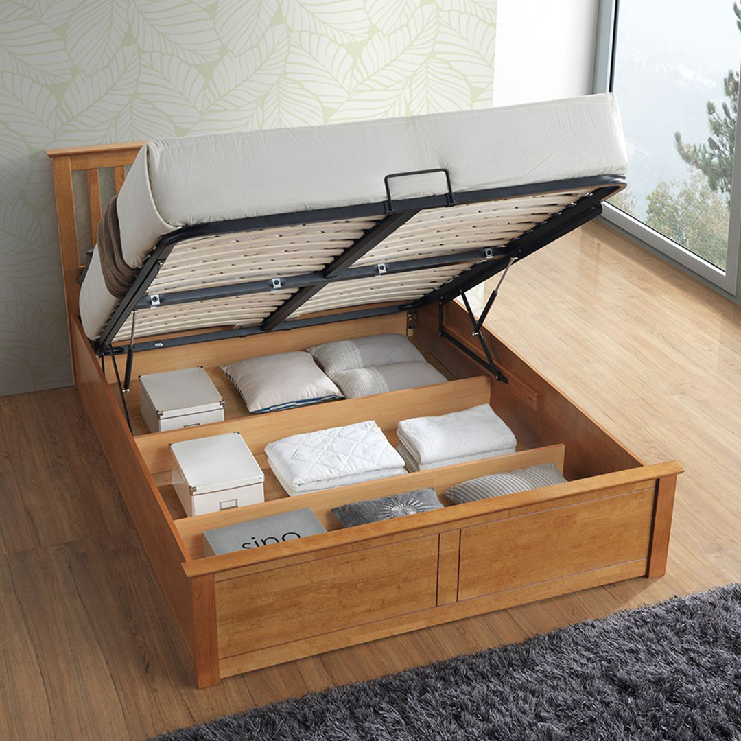 Wooden Ottoman Storage Double Bed - Malmo