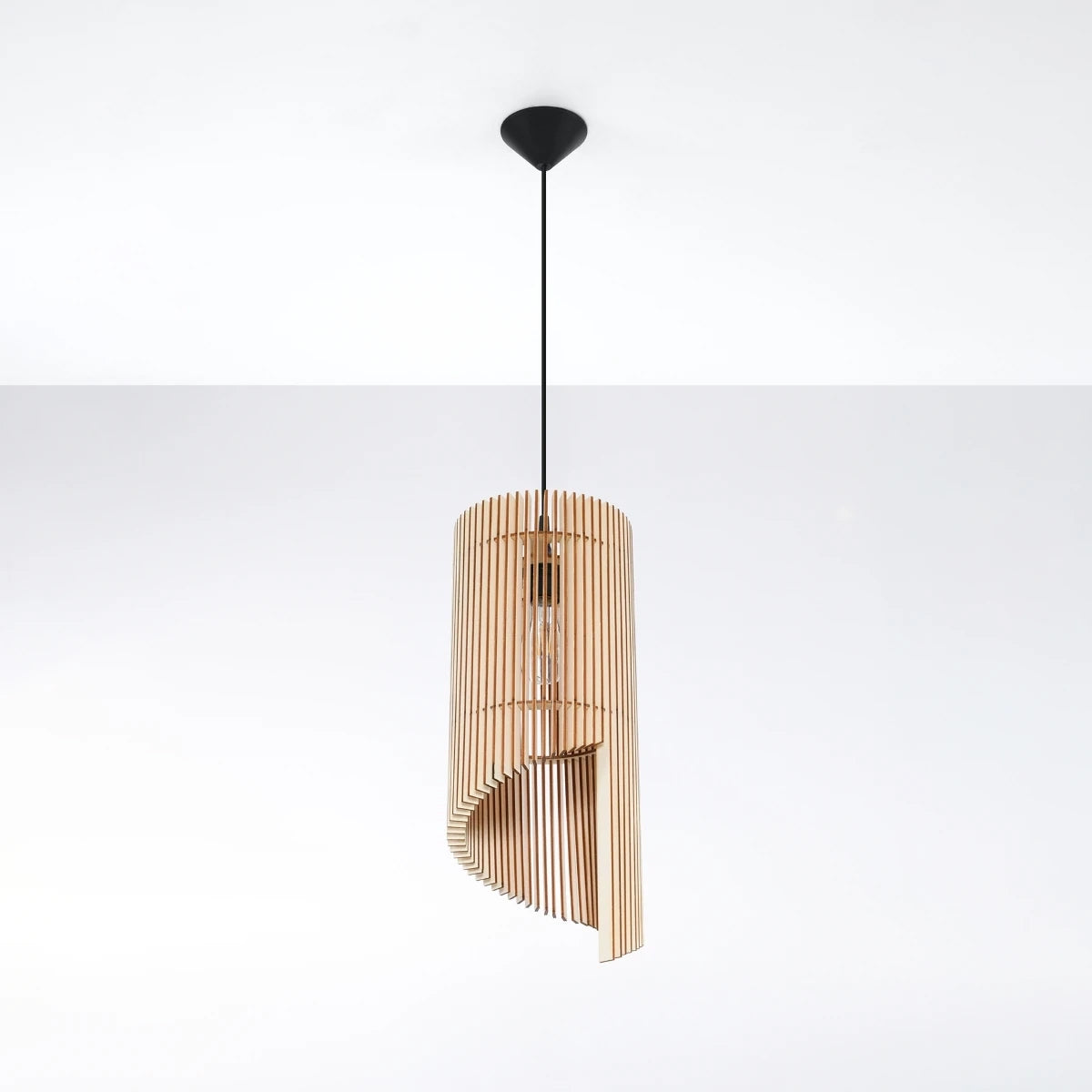 Wooden Pendant Light With Alexia Lamp - Peach Puff