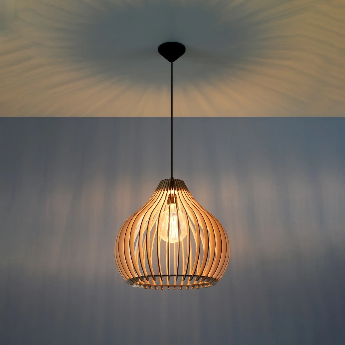 Wooden Pendant Light With Aprilla Lamp - Peach Puff