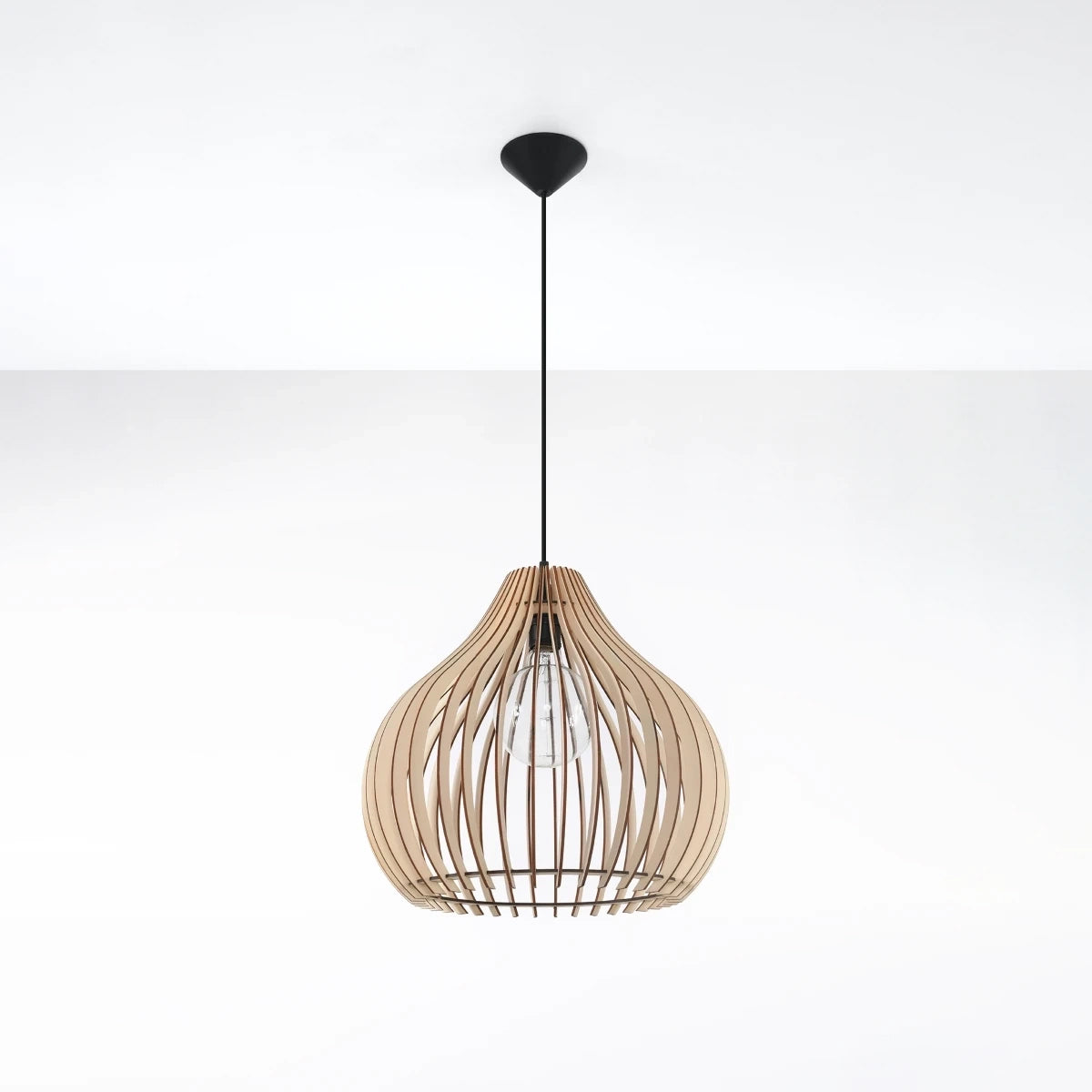 Wooden Pendant Light With Aprilla Lamp - Peach Puff