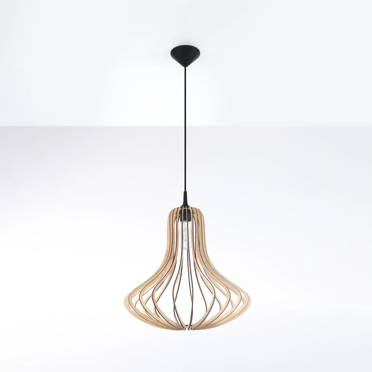 Wooden Pendant Light With Elza Lamp - Peach Puff