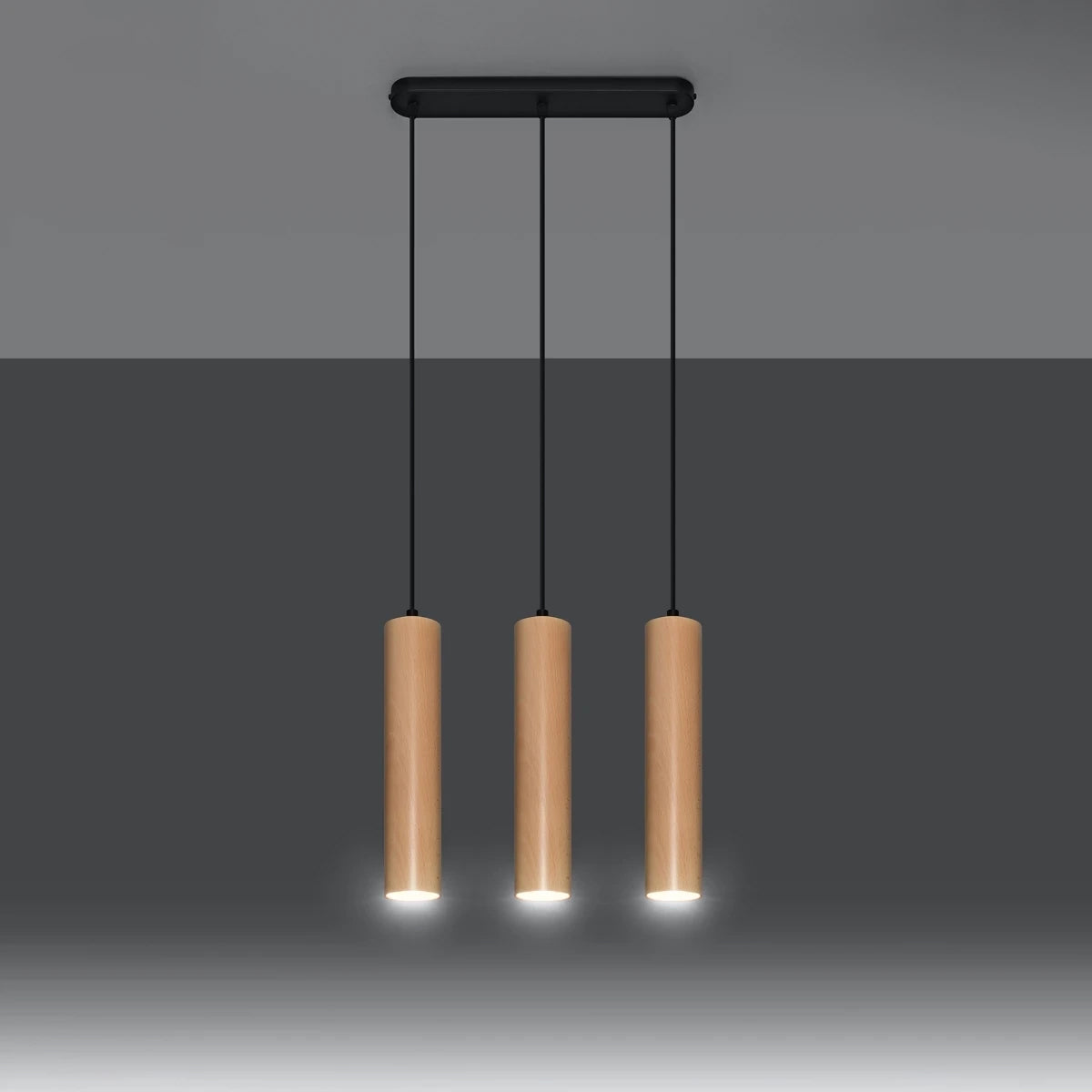 Wooden Pendant Light With Lino 3 Lamps - Peach Puff