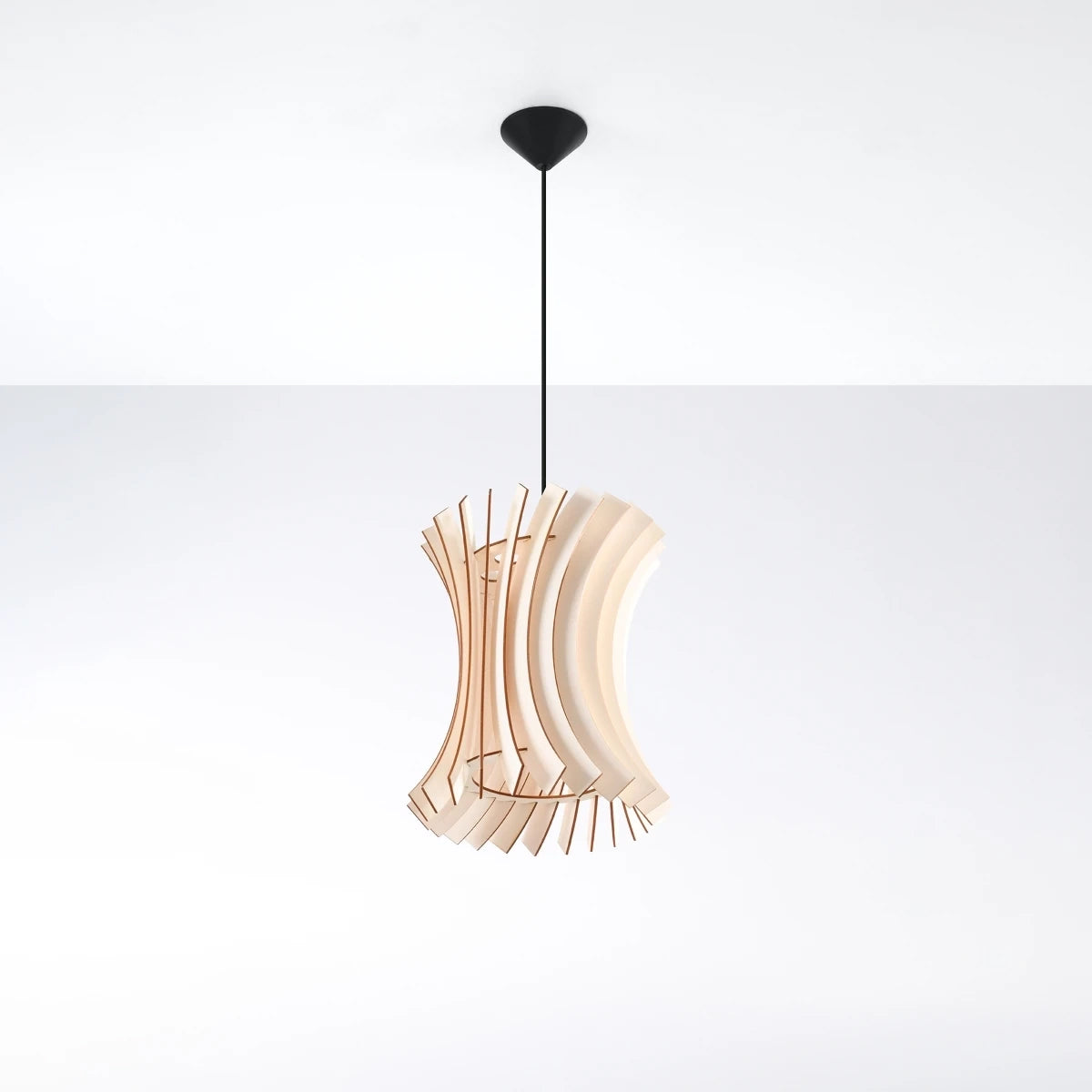 Wooden Pendant Light With Oriana Lamp - Peach Puff