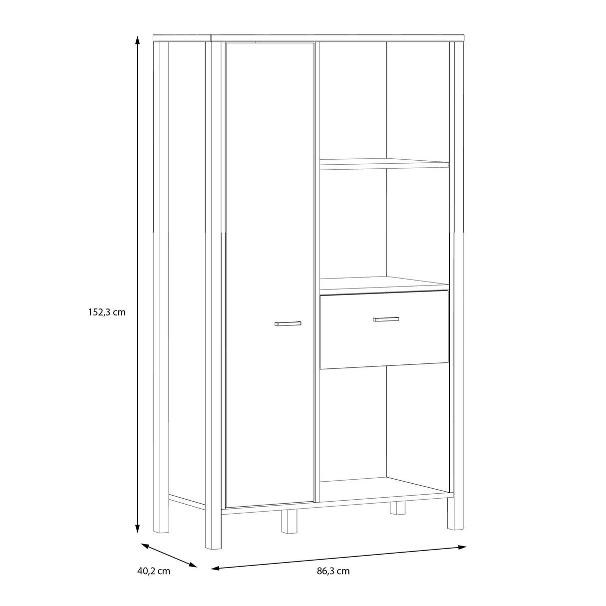 Wooden Shelving Unit With 1 Door And 1 Drawer - High Rock