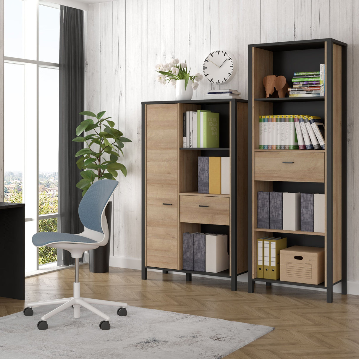 Wooden Shelving Unit With 1 Door And 1 Drawer - High Rock