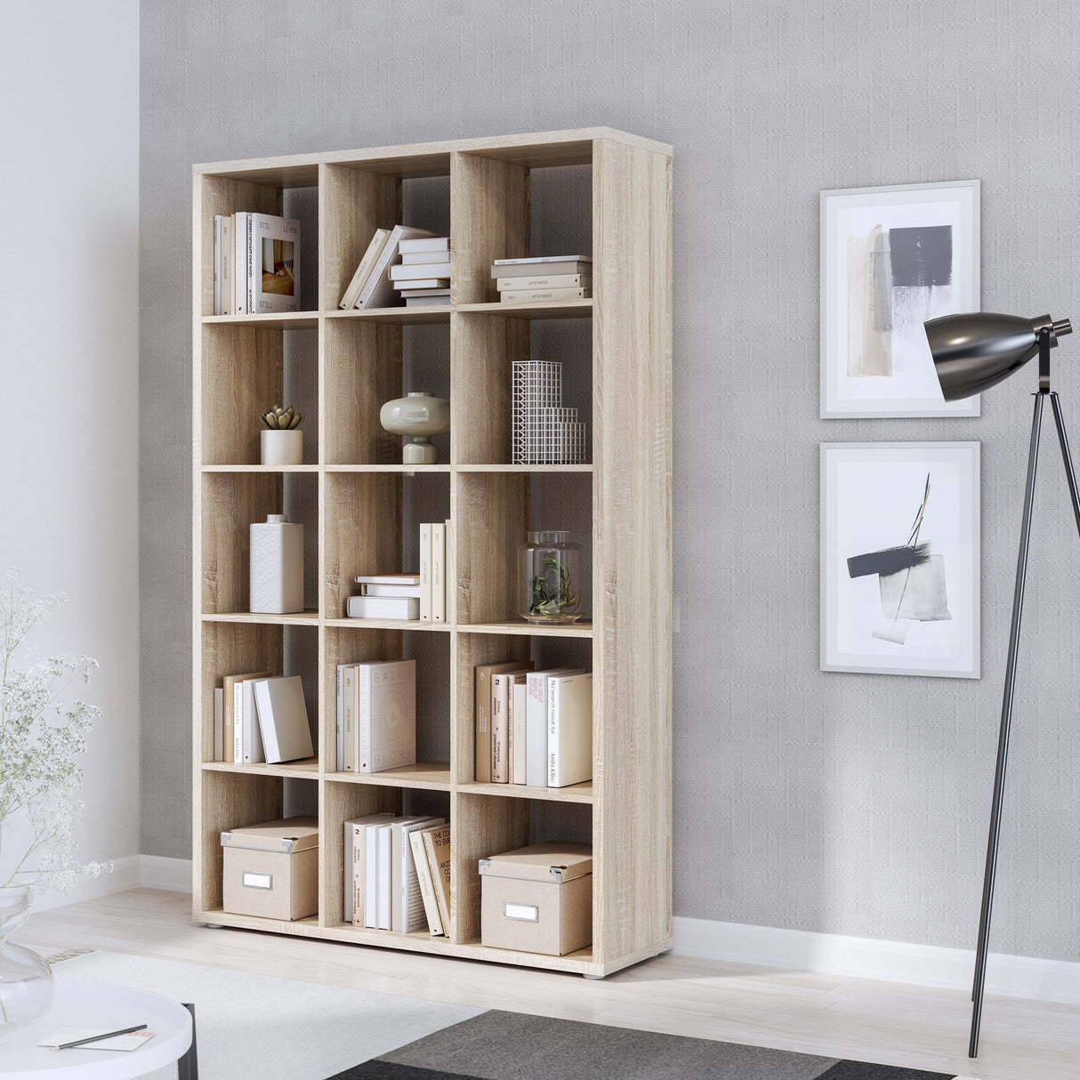 Wooden Shelving Unit With 15 Open Storage Cubes - Mauro