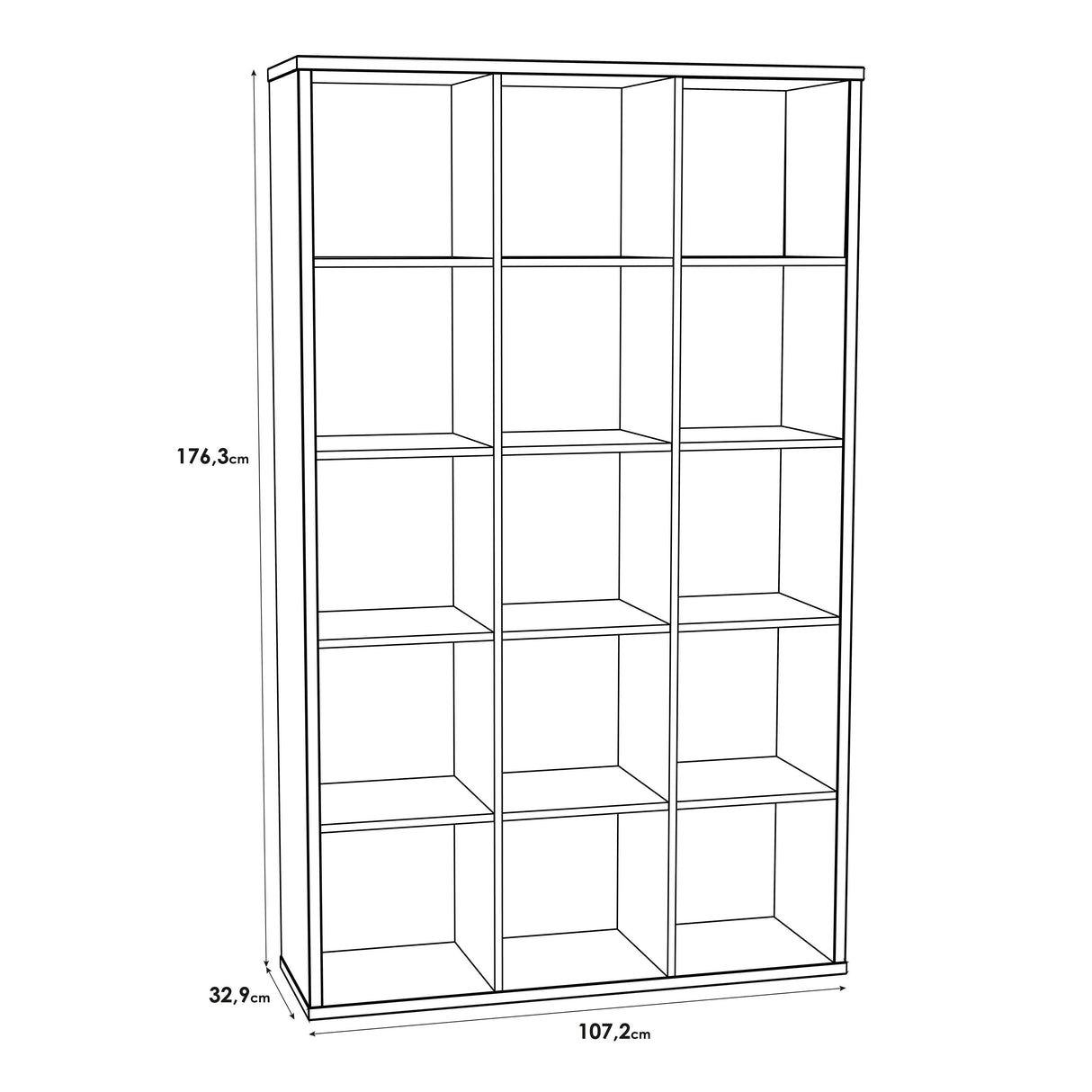 Wooden Shelving Unit With 15 Open Storage Cubes - Mauro