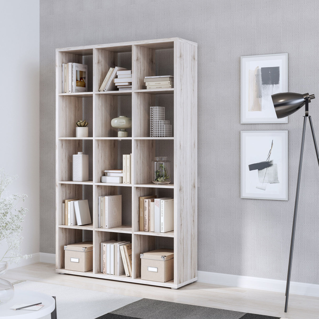 Wooden Shelving Unit With 15 Open Storage Cubes - Mauro