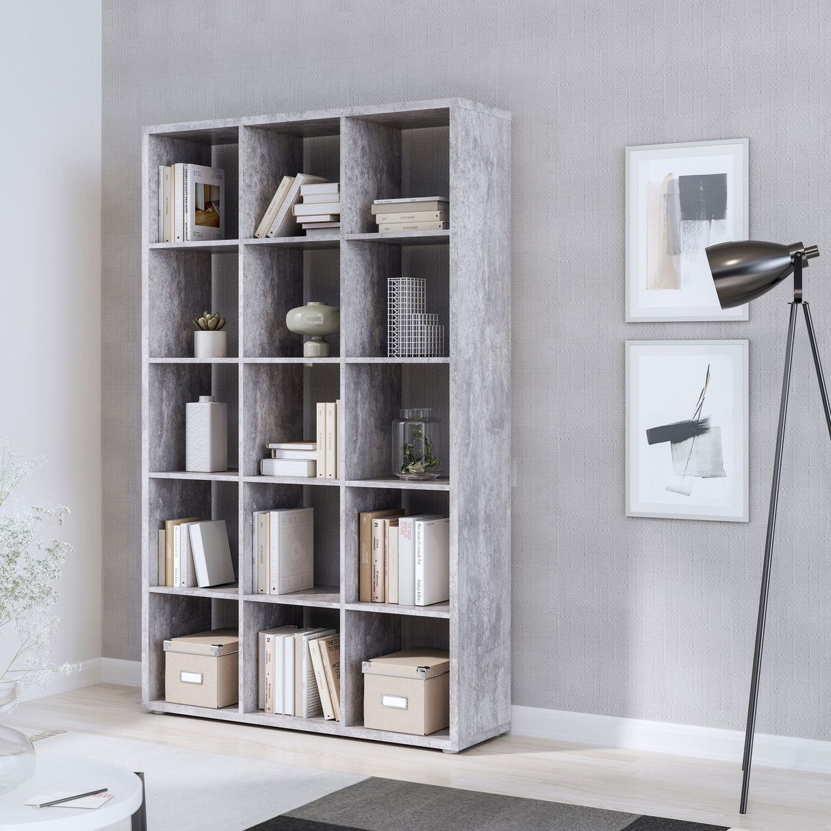 Wooden Shelving Unit With 15 Open Storage Cubes - Mauro