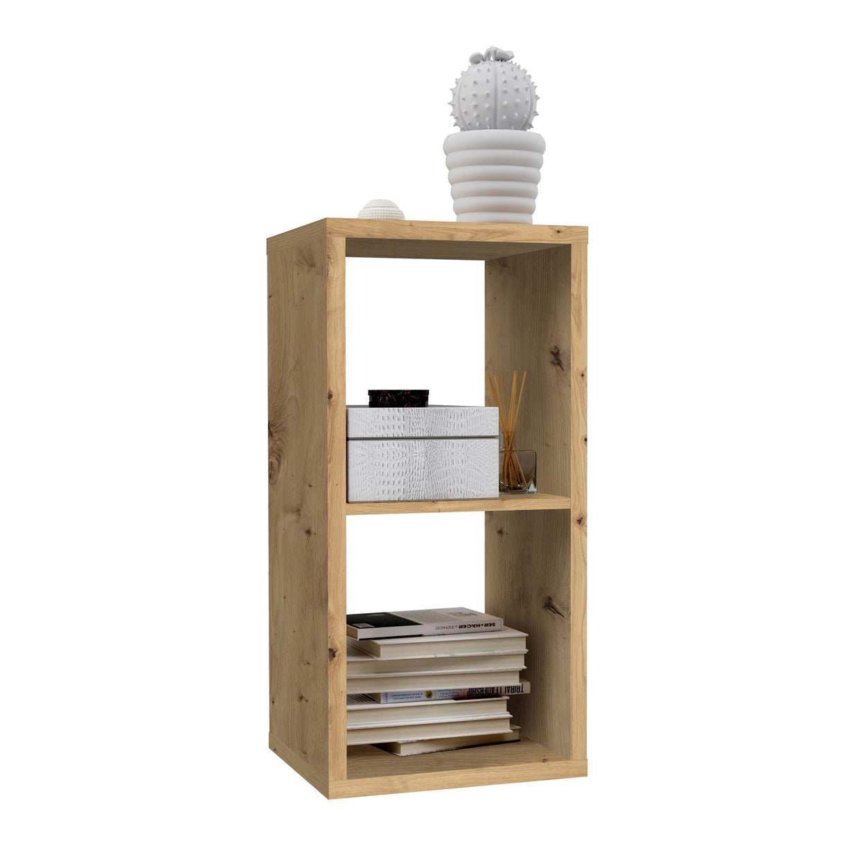 Wooden Shelving Unit With 2 Open Storage Cubes - Mauro