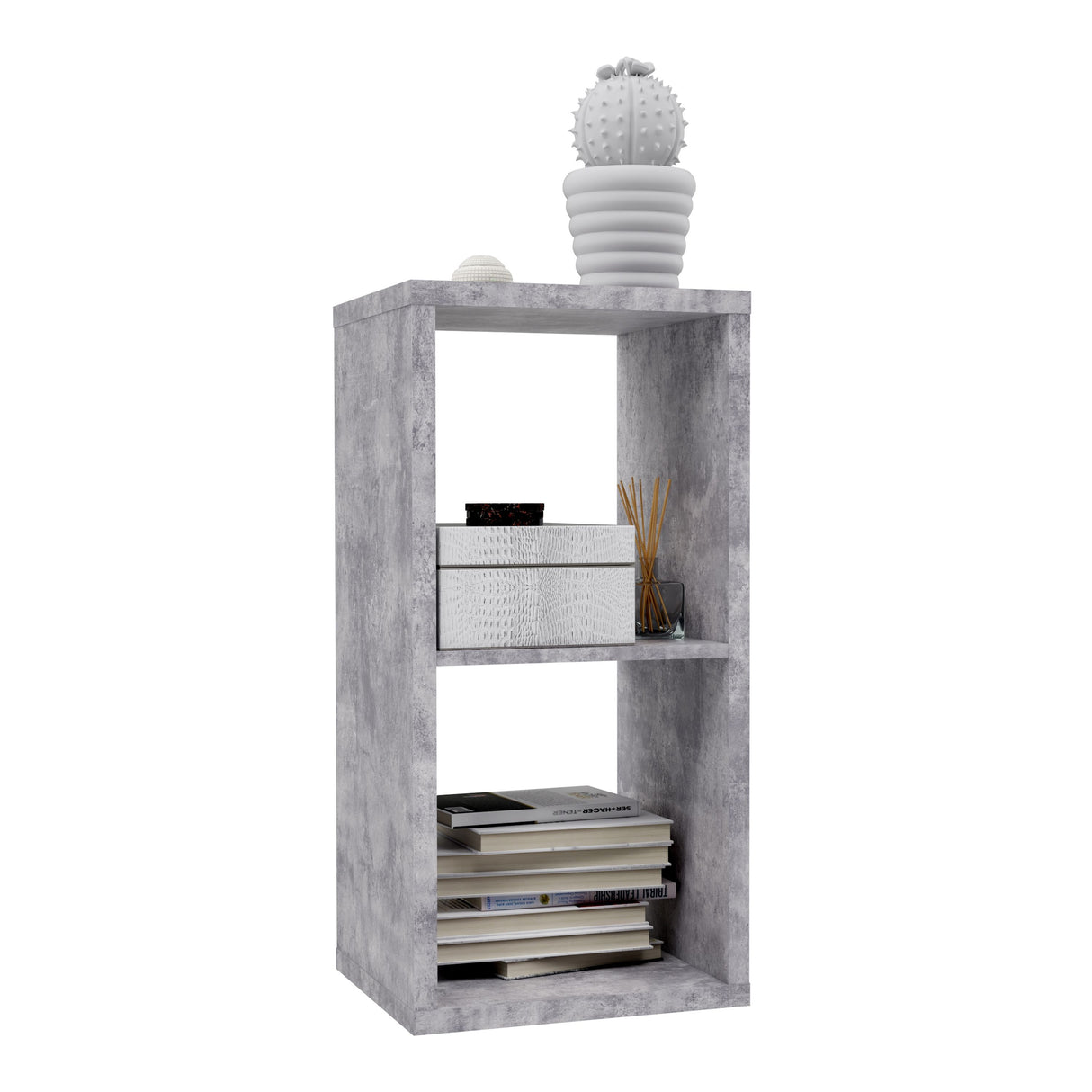 Wooden Shelving Unit With 2 Open Storage Cubes - Mauro