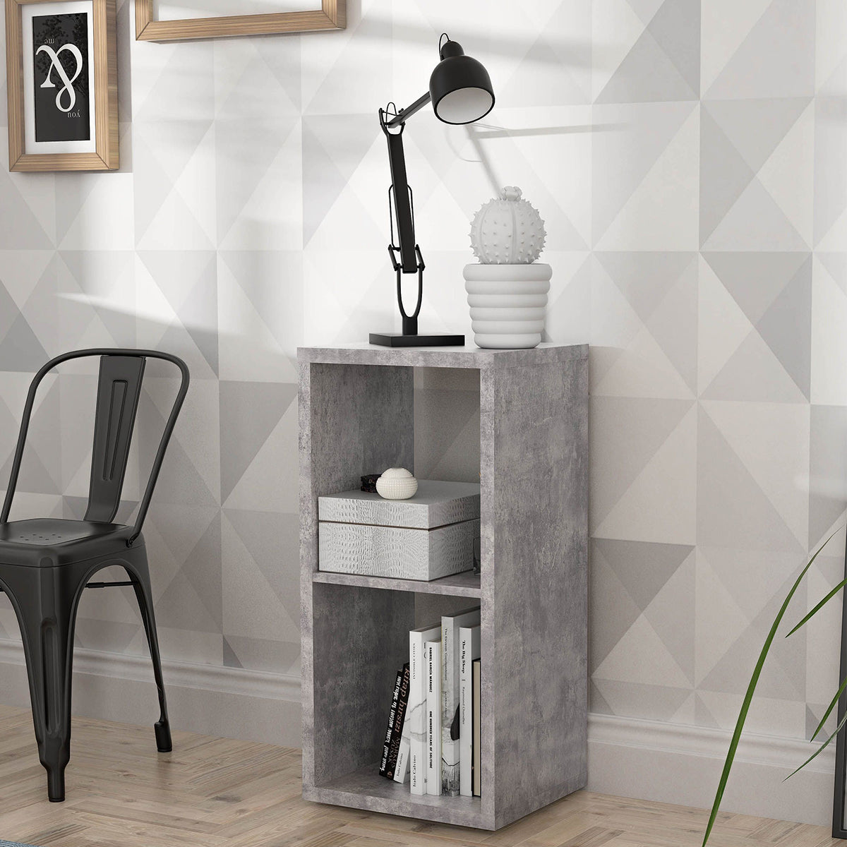 Wooden Shelving Unit With 2 Open Storage Cubes - Mauro