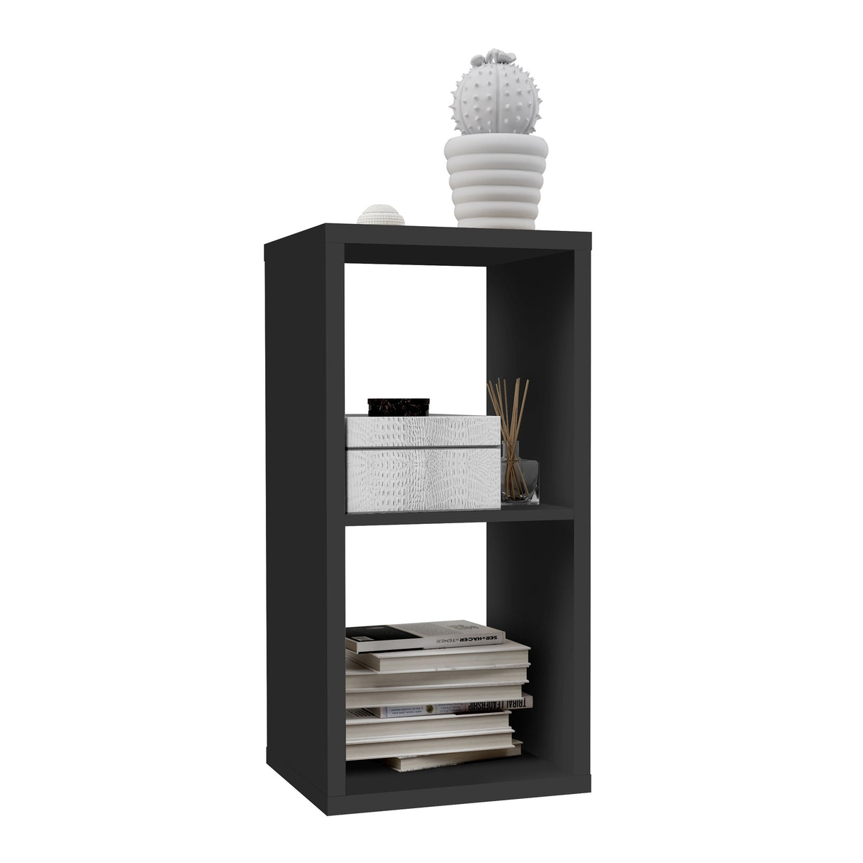 Wooden Shelving Unit With 2 Open Storage Cubes - Mauro