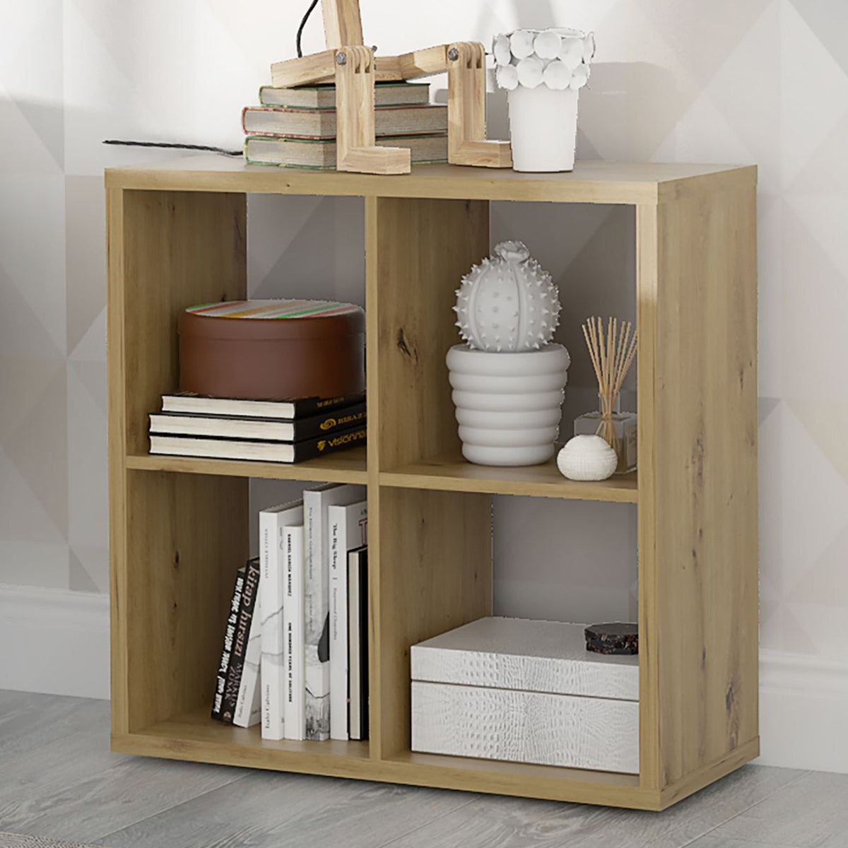 Wooden Shelving Unit With 4 Open Storage Cubes - Mauro