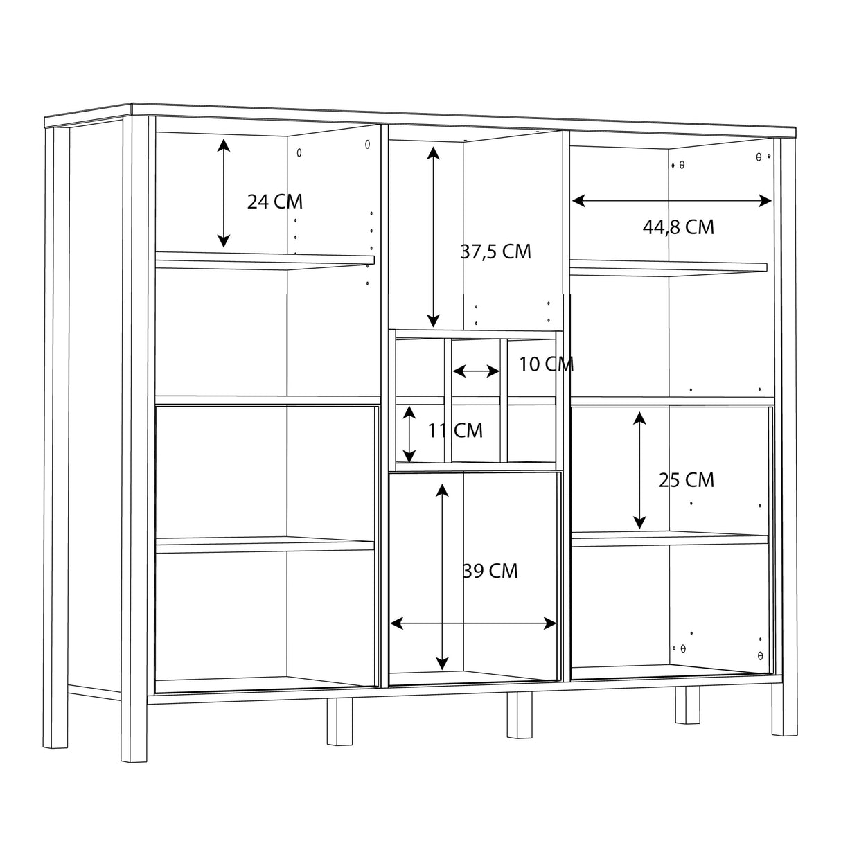Wooden Shelving Unit Wide With 3 Doors And Wine Rack - High Rock