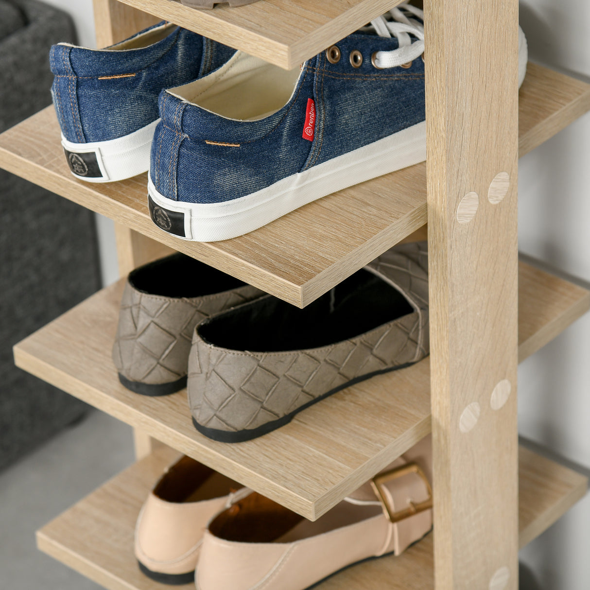 Wooden Shoe Rack 32cm Wide 7 Tier - Velmora