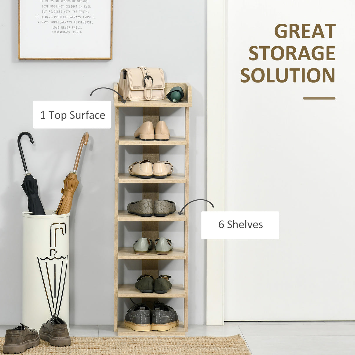Wooden Shoe Rack 32cm Wide 7 Tier - Velmora