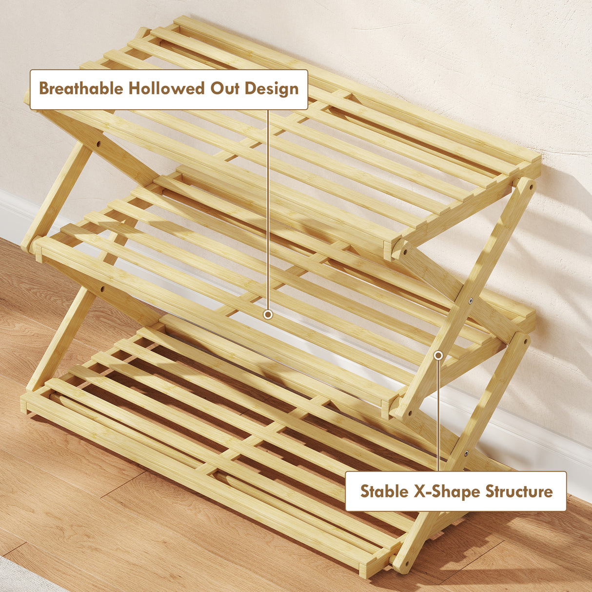 Wooden Shoe Rack 60cm Wide 3 Tier - Velmora