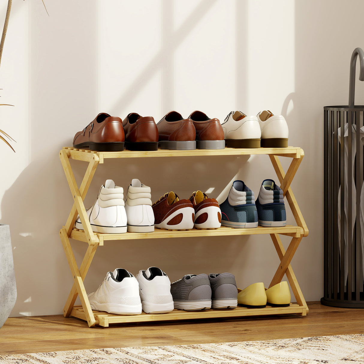 Wooden Shoe Rack 60cm Wide 3 Tier - Velmora