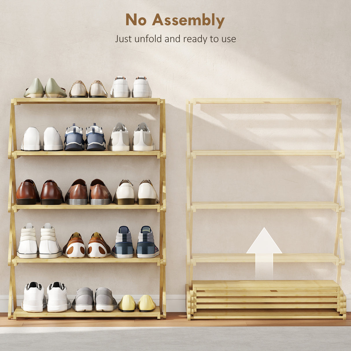 Wooden Shoe Rack 60cm Wide 5 Tier - Velmora