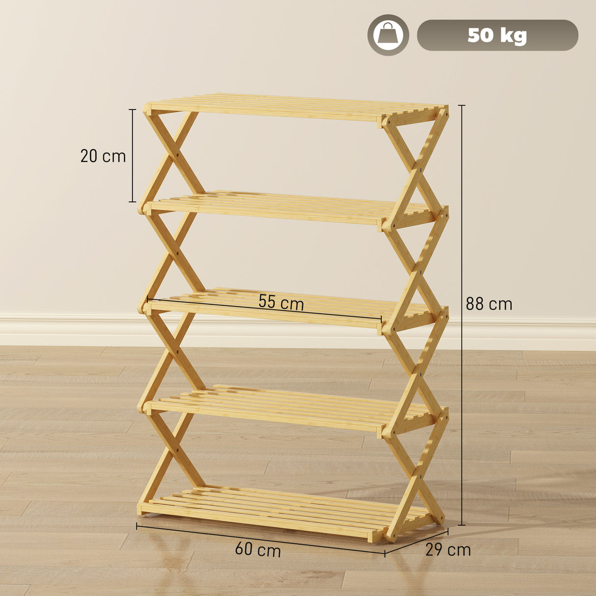 Wooden Shoe Rack 60cm Wide 5 Tier - Velmora