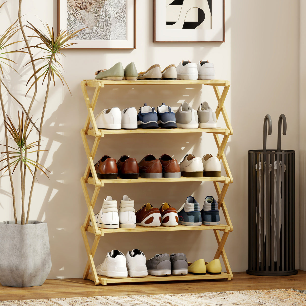 Wooden Shoe Rack 60cm Wide 5 Tier - Velmora