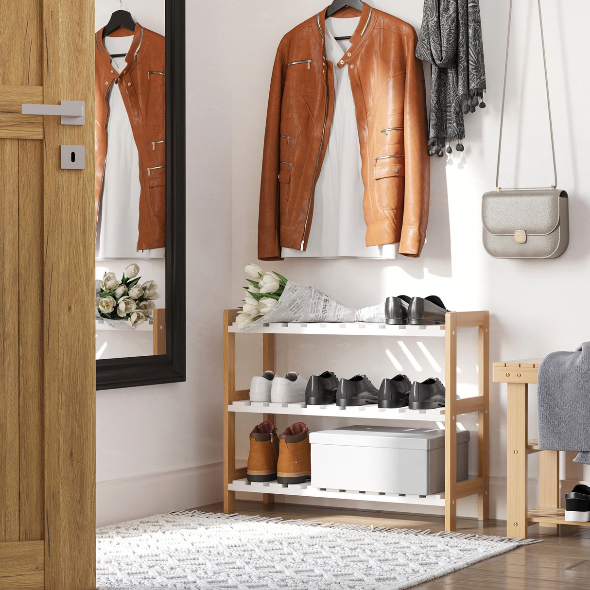 Wooden Shoe Rack 70cm Wide 3 Tier - Velmora