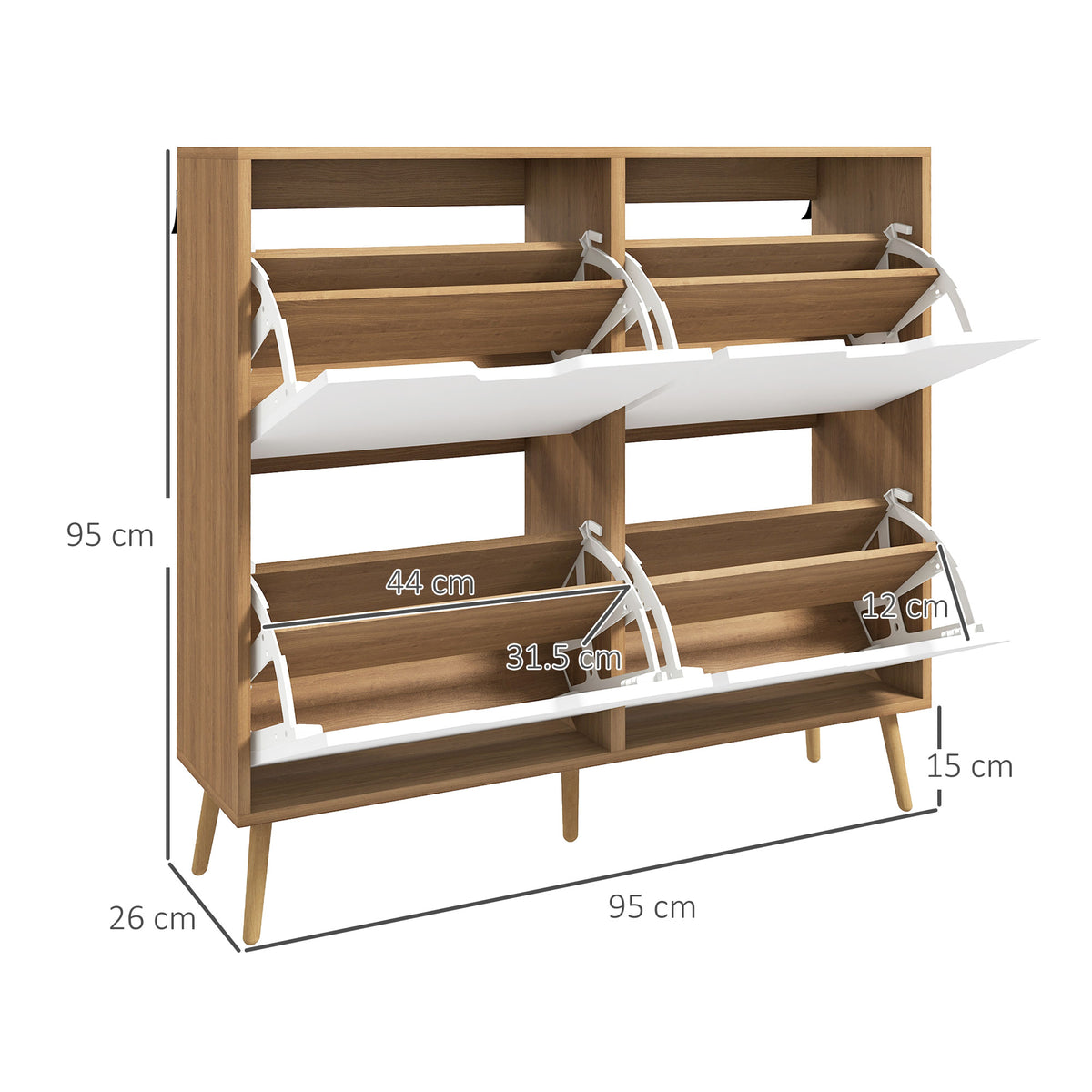 Wooden Shoe Storage Cabinet 95cm Wide With 4 Flip Doors - Velmora